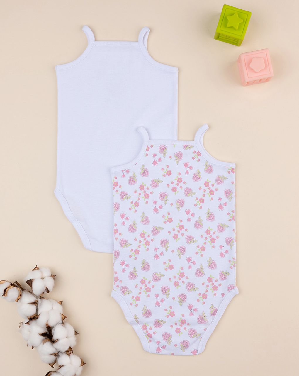 βρεφικά κορμάκια λευκά με φράουλες πακέτο x2 για κορίτσι - Prénatal