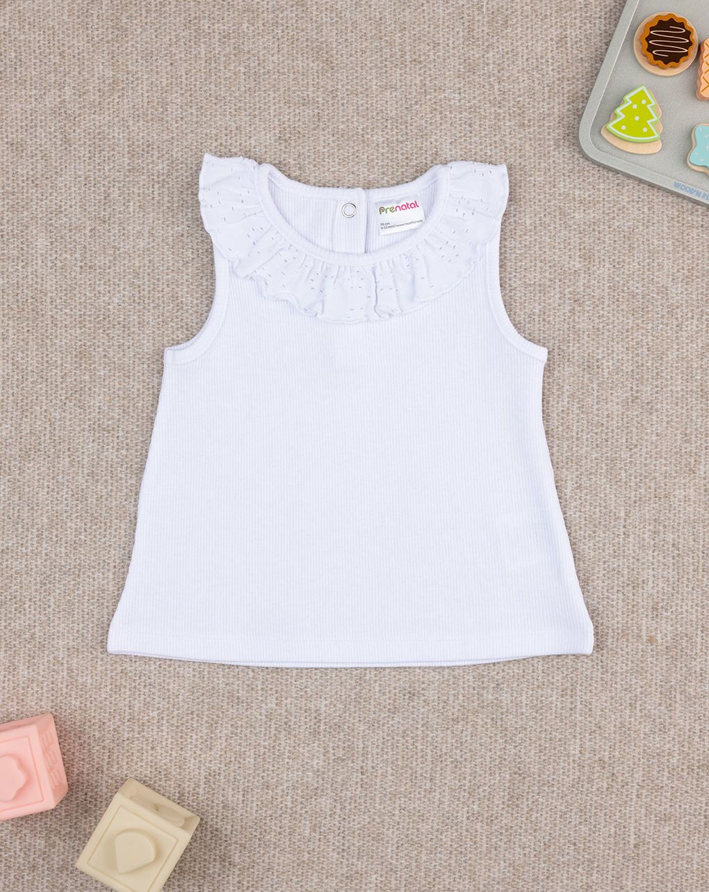 βρεφική αμάνικη μπλούζα ριμπ λευκή sangallo για κορίτσι - Prénatal