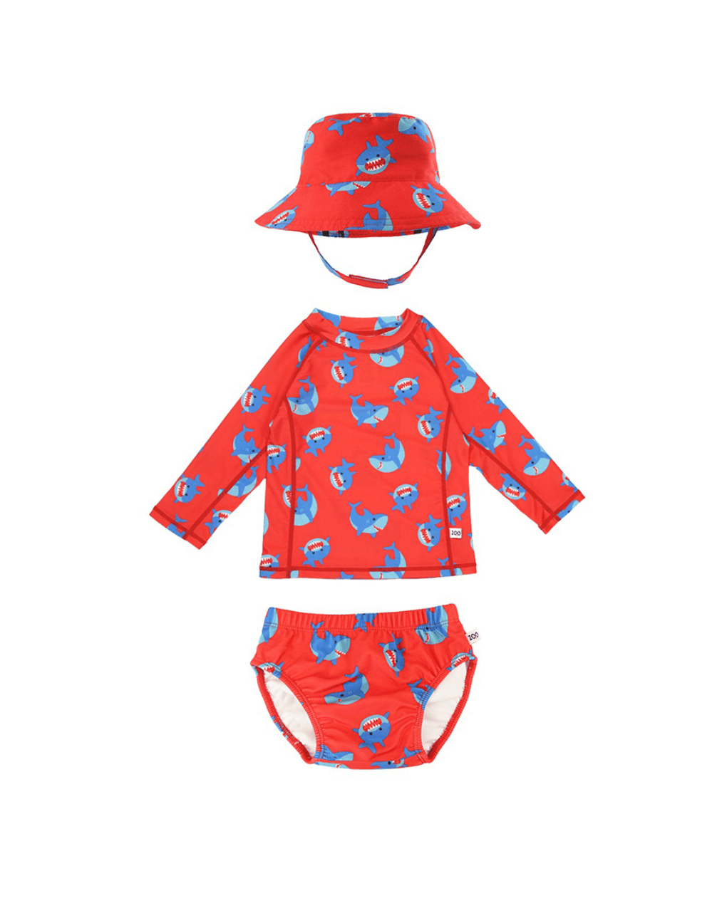 Zoocchini σετ uv μαγιό πάνα, bucket καπέλο & μπλούζα sherman the shark zoo16017 - Zoocchini