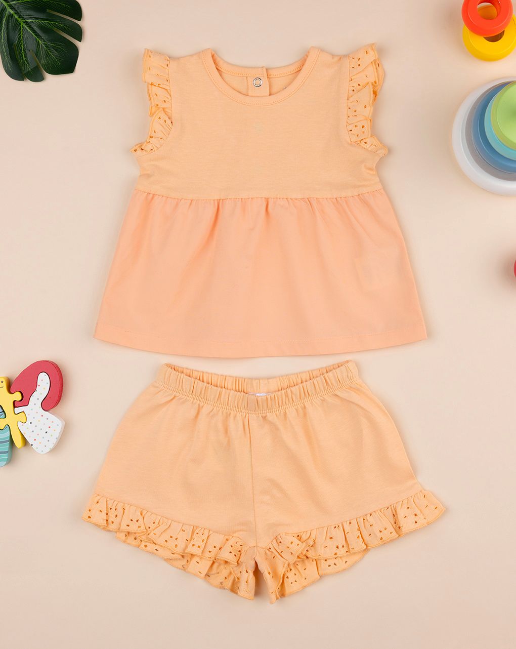 βρεφικό σετ μπλούζα και σορτσάκι πορτοκαλί για κορίτσι