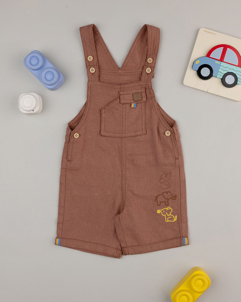 βρεφική σαλοπέτα λινή καφέ savana για αγόρι