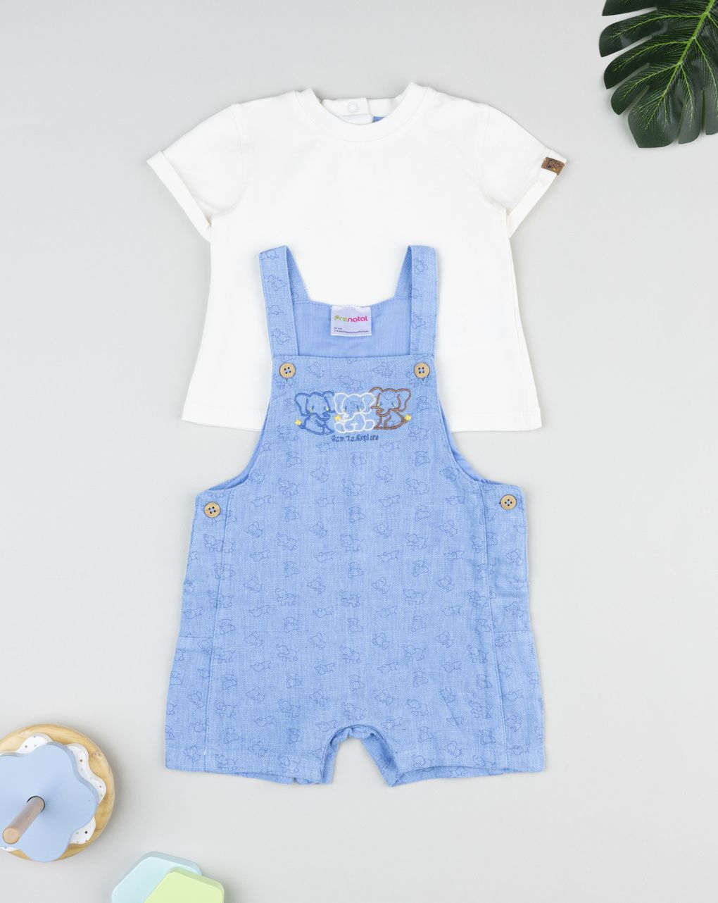 βρεφικό σετ t-shirt και σαλοπέτα με ελεφαντάκια για αγόρι - Prénatal