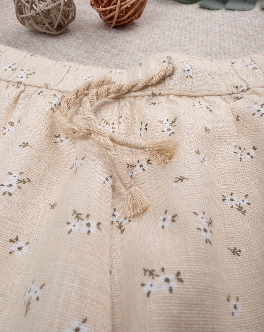 βρεφικό παντελόνι λινό μπεζ φλοράλ για κορίτσι - Prénatal