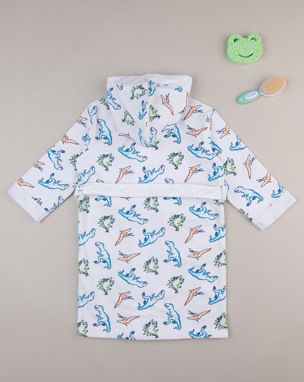 παιδικό μπουρνούζι σενίλ λευκό με δεινόσαυρους για αγόρι - Prénatal
