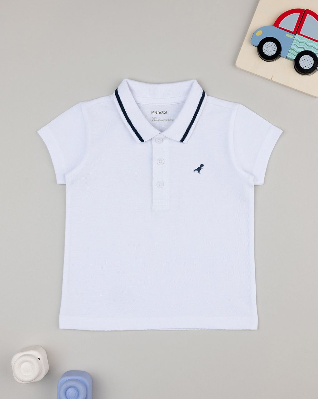 βρεφικό t-shirt πικέ πόλο λευκό με δεινόσαυρο για αγόρι - Prénatal