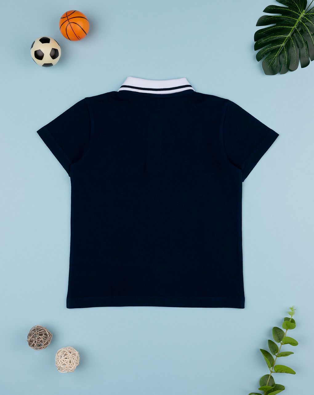 παιδικό t-shirt πικέ πόλο μπλε με δεινόσαυρο για αγόρι - Prénatal