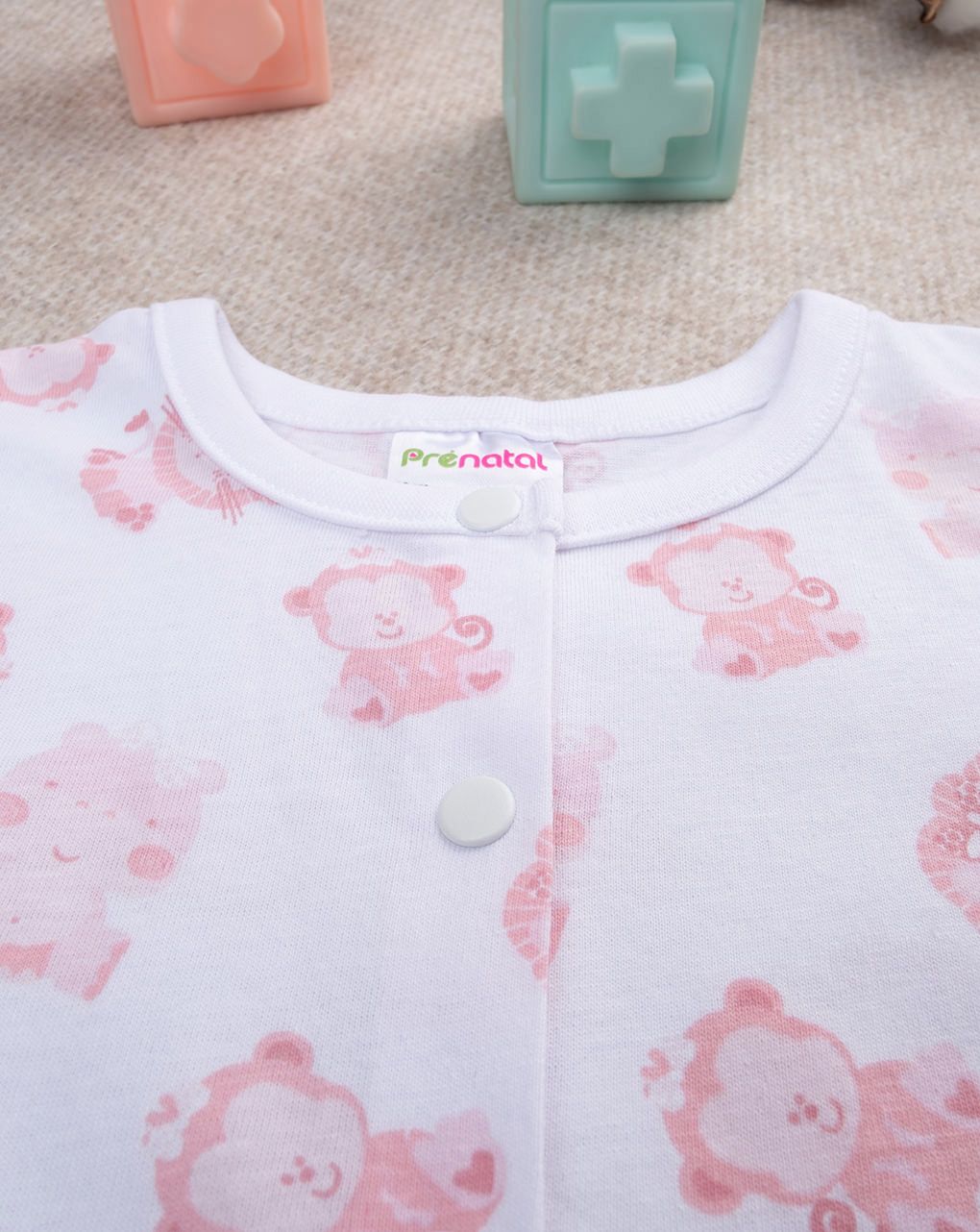 βρεφική ολόσωμη πιτζάμα λευκή με ζωάκια για κορίτσι - Prénatal