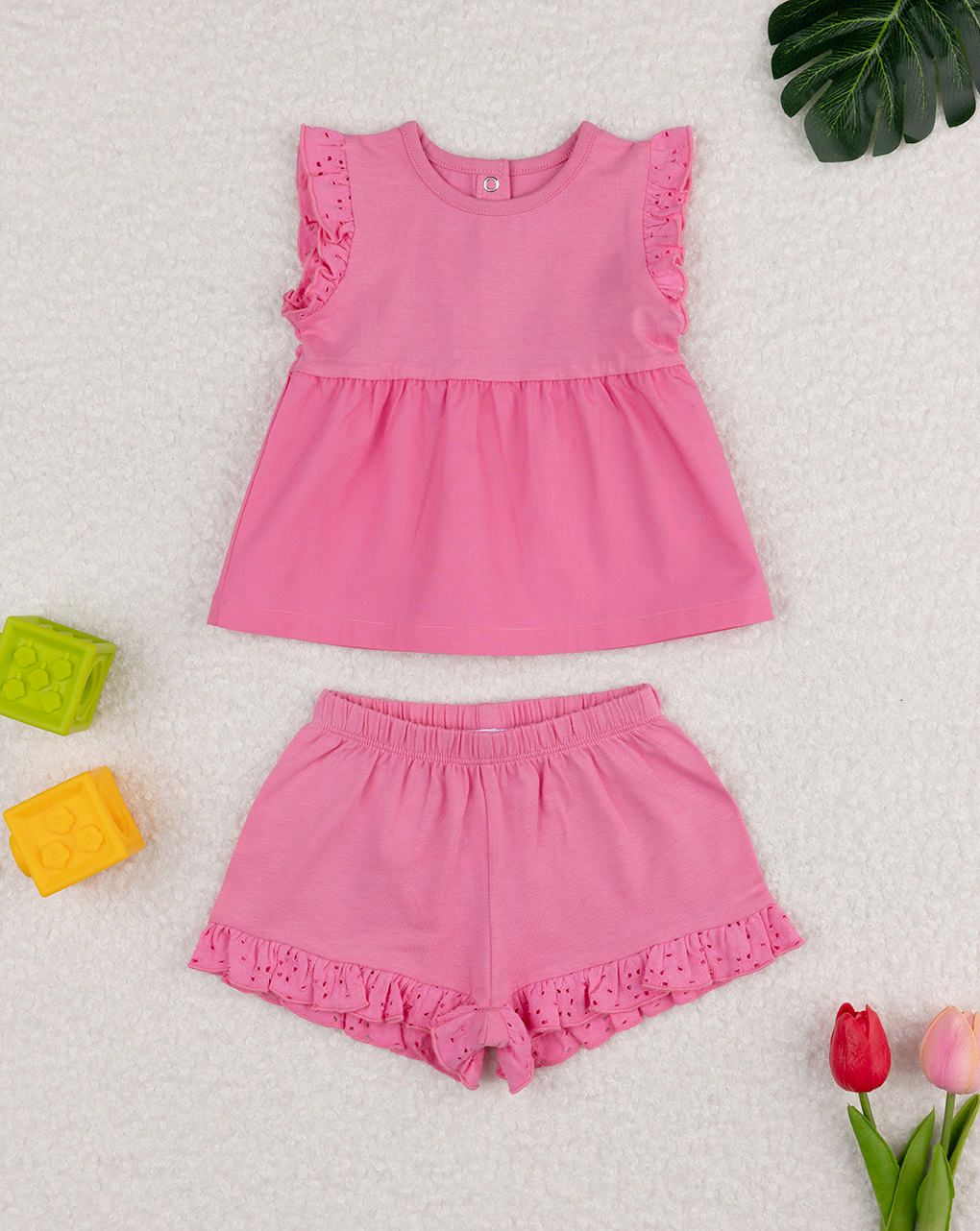 βρεφικό σετ μπλούζα και σορτσάκι φούξια για κορίτσι