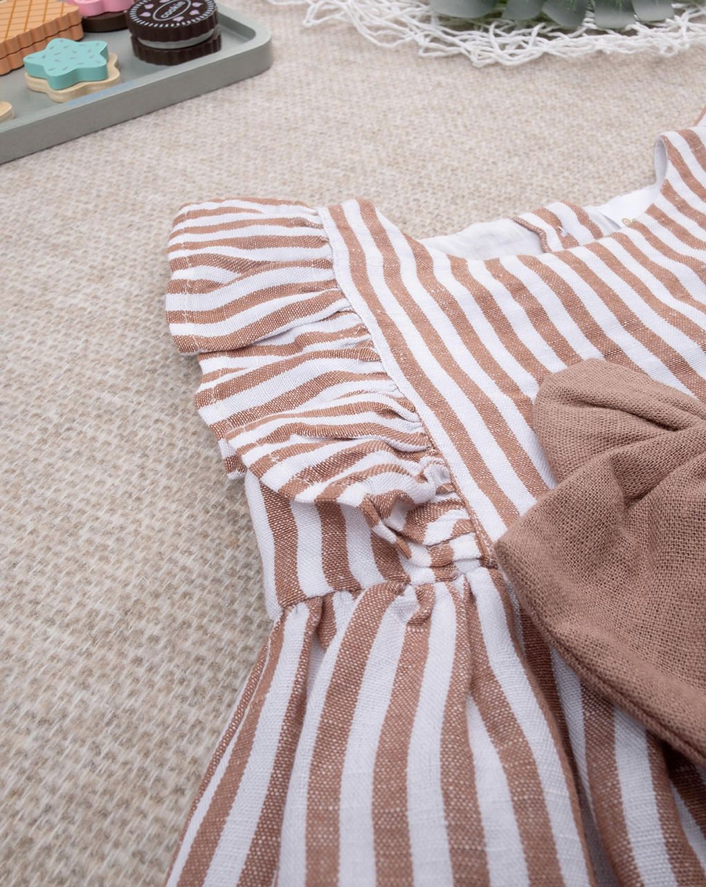 βρεφικό φόρεμα λινό ριγέ καφέ/λευκό για κορίτσι - Prénatal