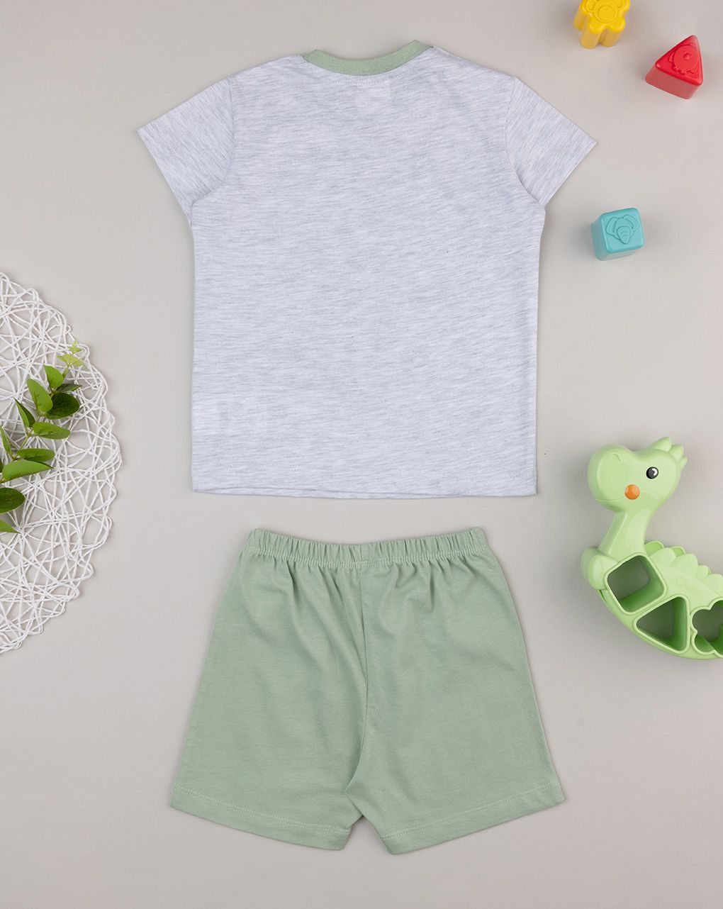 βρεφική πιτζάμα γκρι/λαδί με δεινόσαυρο για αγόρι - Prénatal