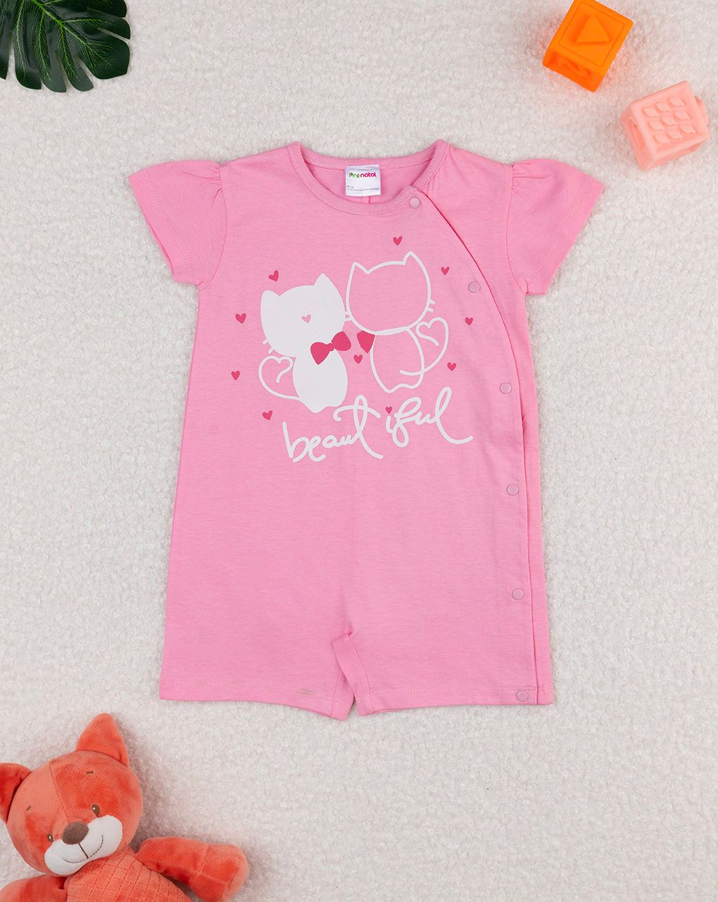 βρεφική ολόσωμη πιτζάμα ροζ με γατάκια για κορίτσι - Prénatal