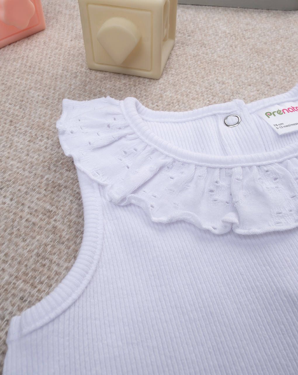 βρεφική αμάνικη μπλούζα ριμπ λευκή sangallo για κορίτσι - Prénatal