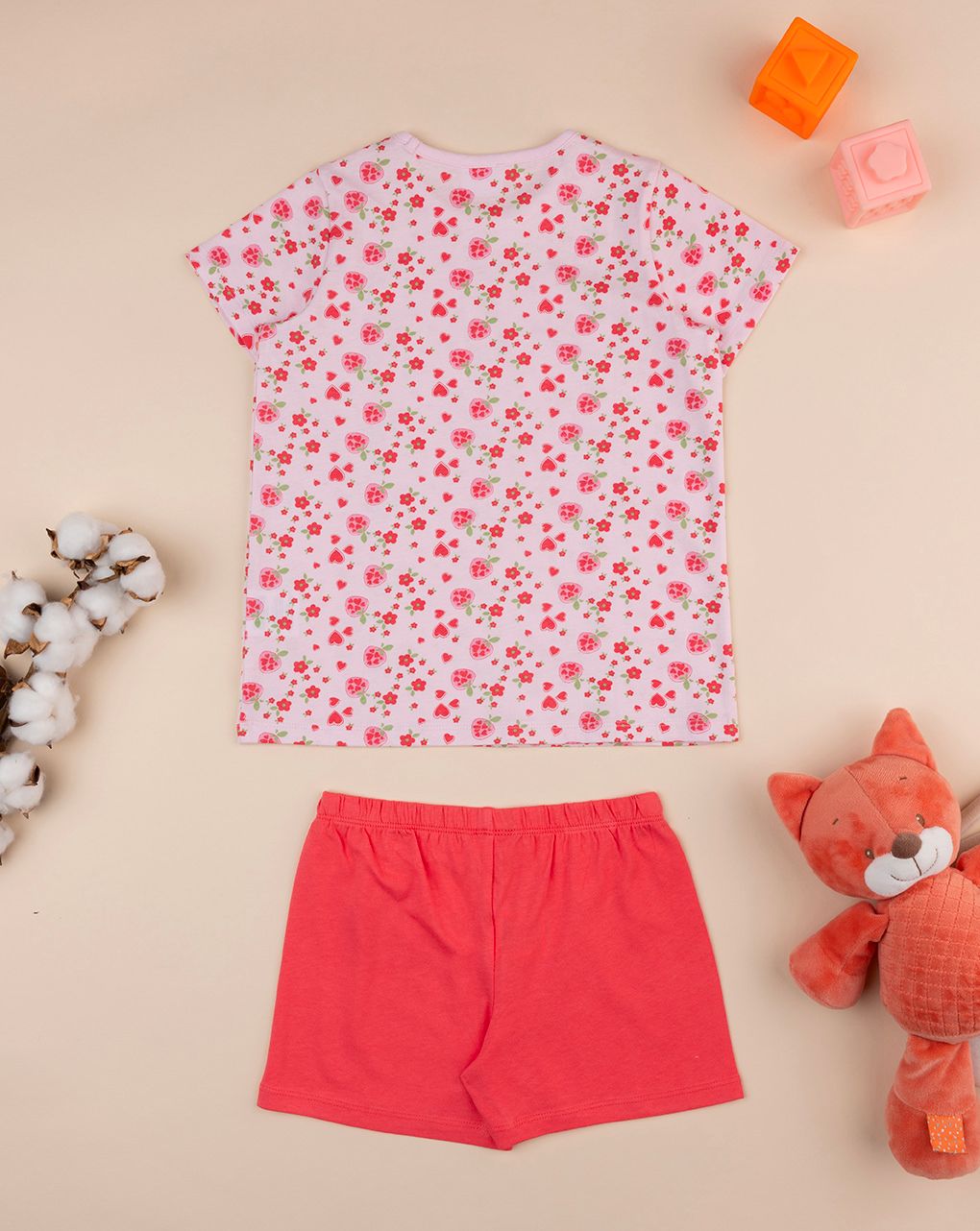 παιδική πιτζάμα ροζ/κόκκινη φλοράλ για κορίτσι - Prénatal