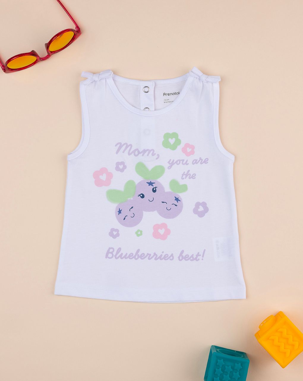 βρεφική αμάνικη μπλούζα λευκή blueberries για κορίτσι - Prénatal