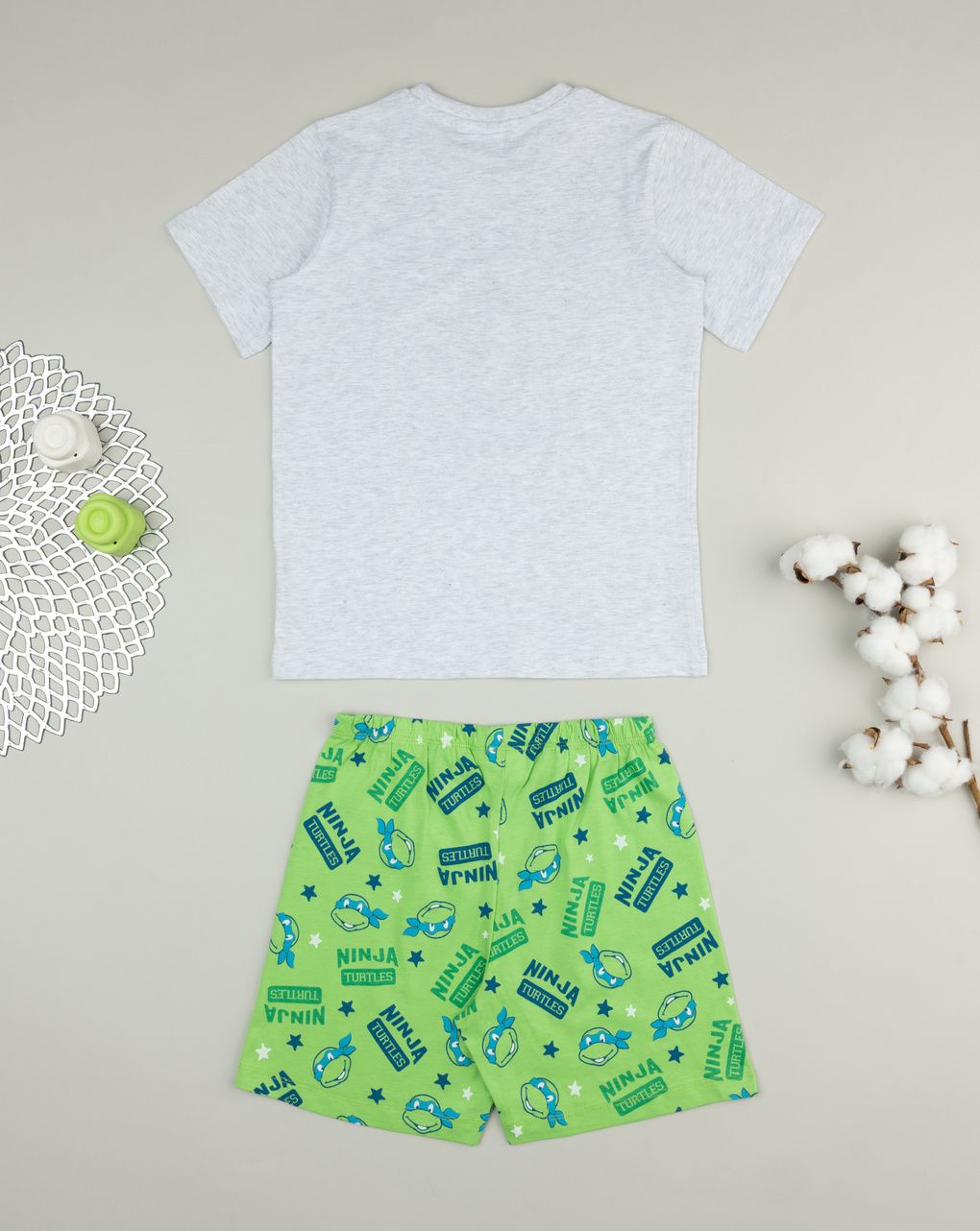 παιδική πιτζάμα γκρι/λαχανί με χελωνονιντζάκια για αγόρι - Prénatal