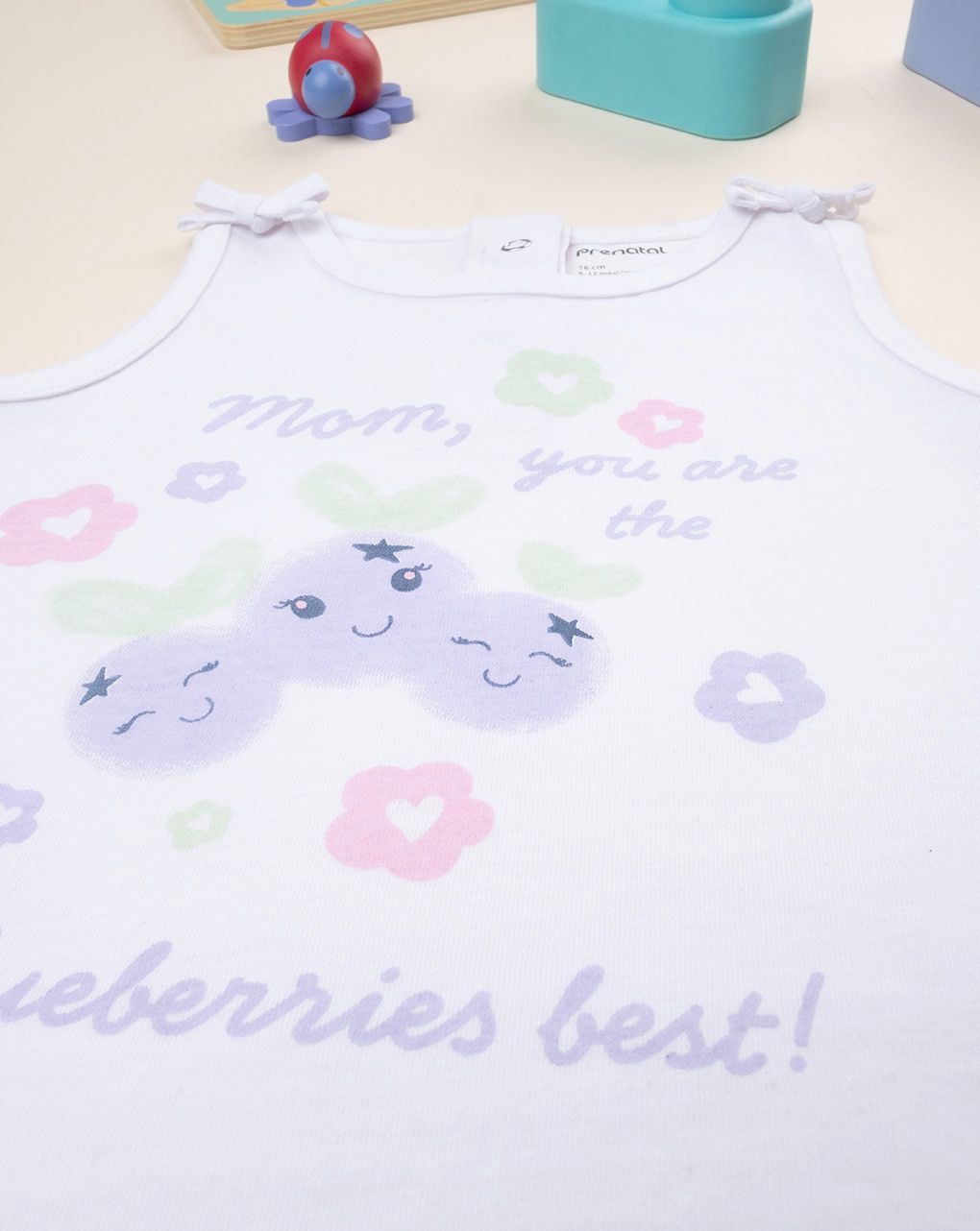 βρεφική αμάνικη μπλούζα λευκή blueberries για κορίτσι - Prénatal