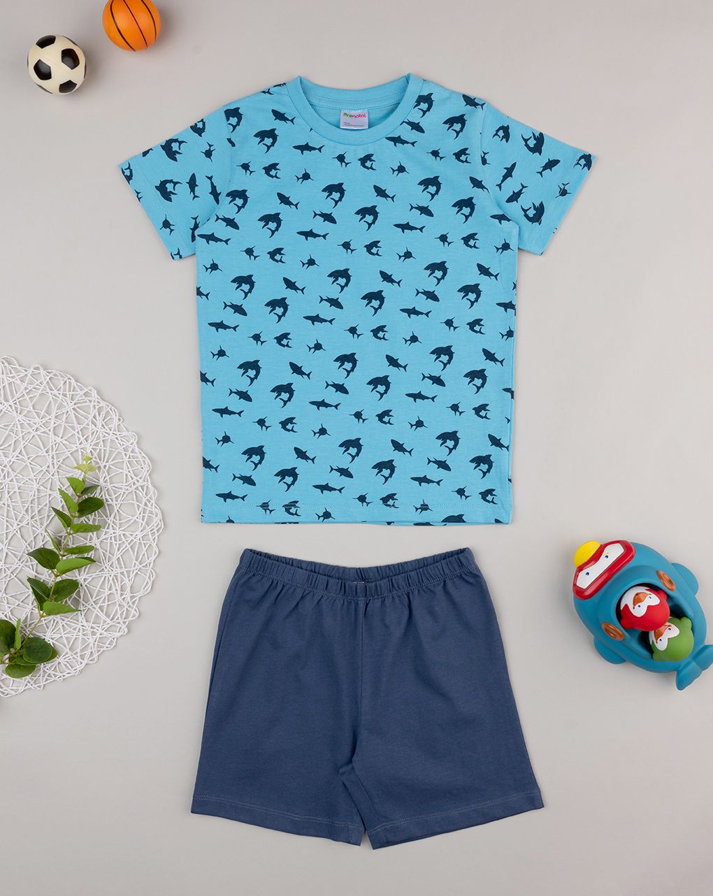 παιδική πιτζάμα γαλάζια/μπλε με καρχαρίες για αγόρι