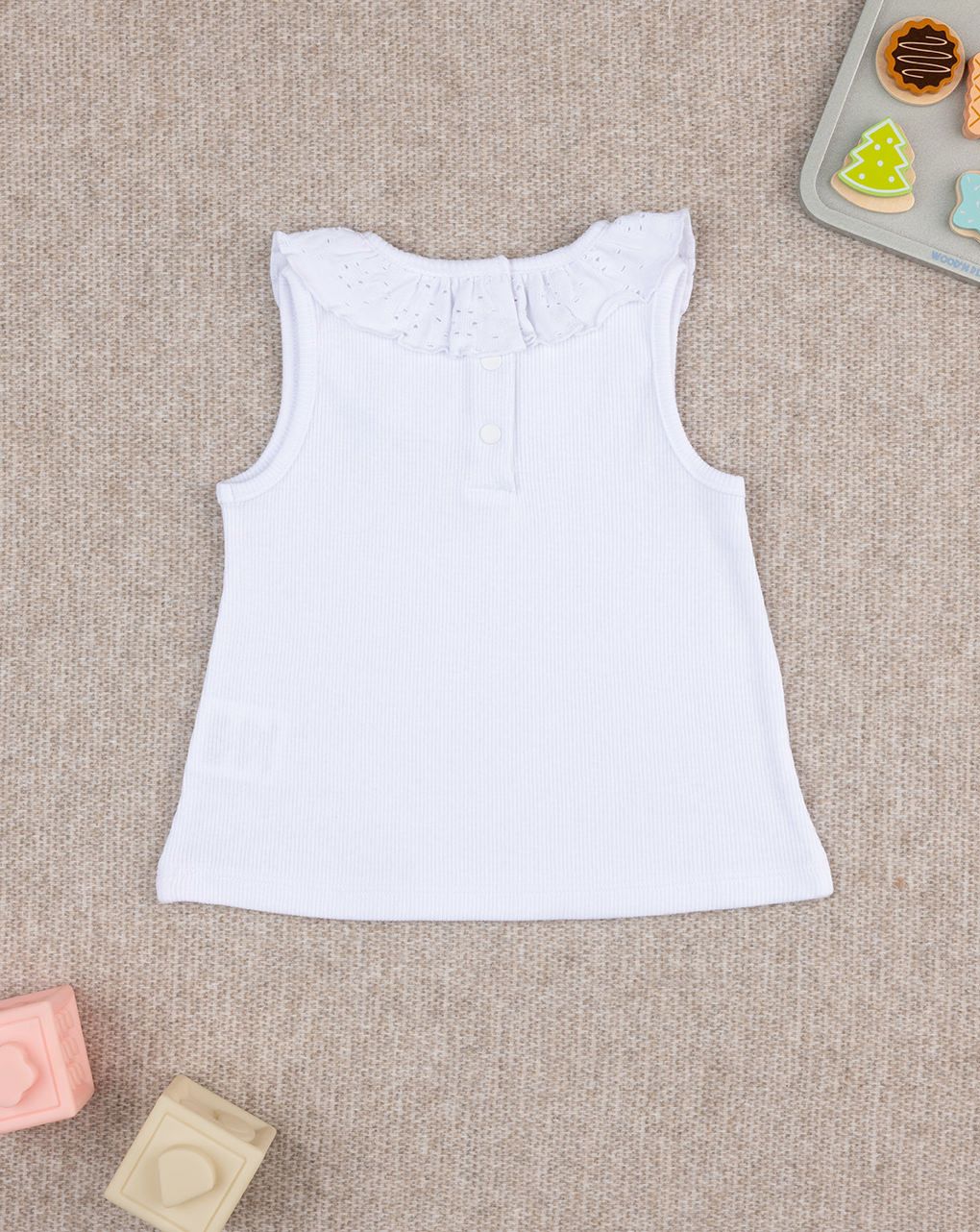 βρεφική αμάνικη μπλούζα ριμπ λευκή sangallo για κορίτσι - Prénatal