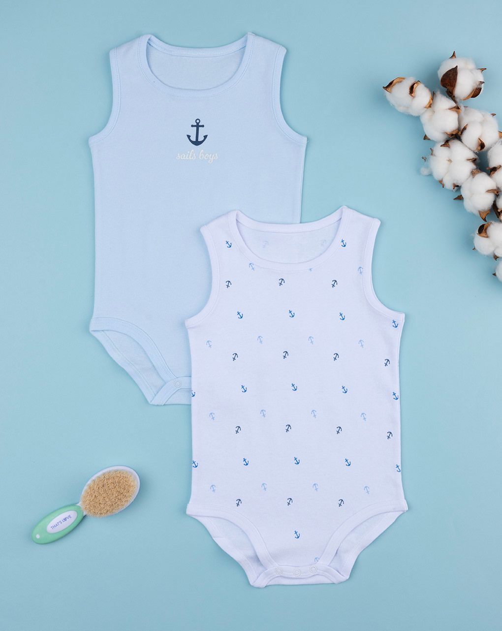 βρεφικά κορμάκια αμάνικα με άγκυρες πακέτο x2 για αγόρι