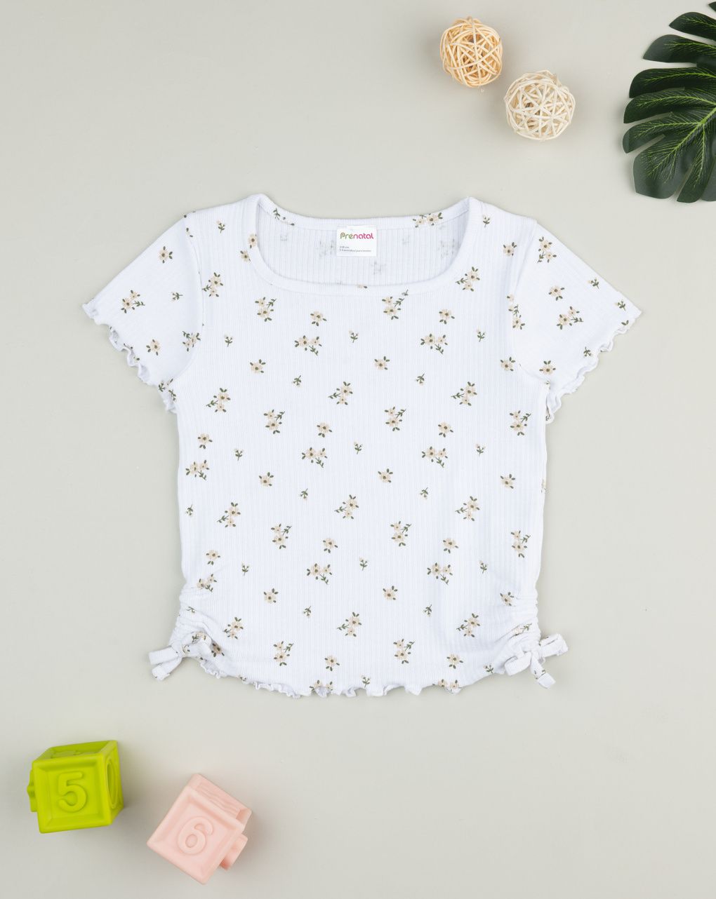 παιδικό t-shirt λευκό ριμπ φλοράλ για κορίτσι - Prénatal