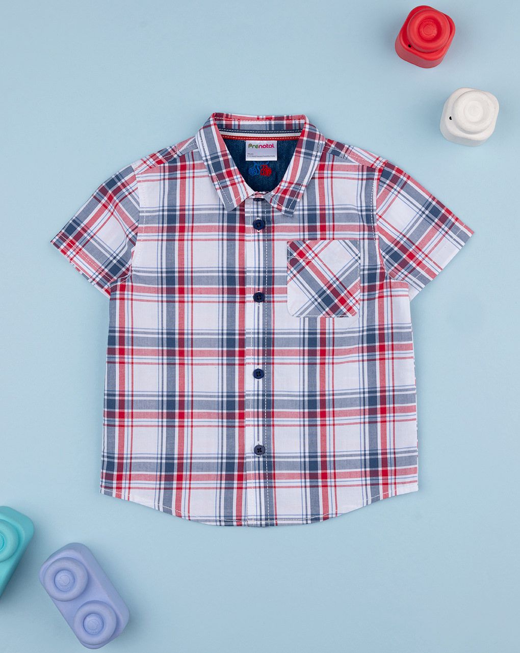 βρεφικό πουκάμισο καρό μπλε/κόκκινο για αγόρι