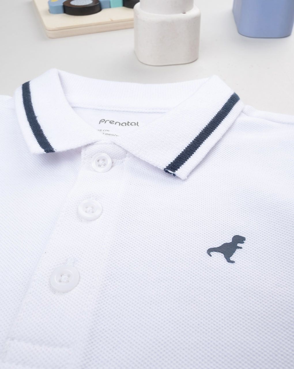 βρεφικό t-shirt πικέ πόλο λευκό με δεινόσαυρο για αγόρι - Prénatal
