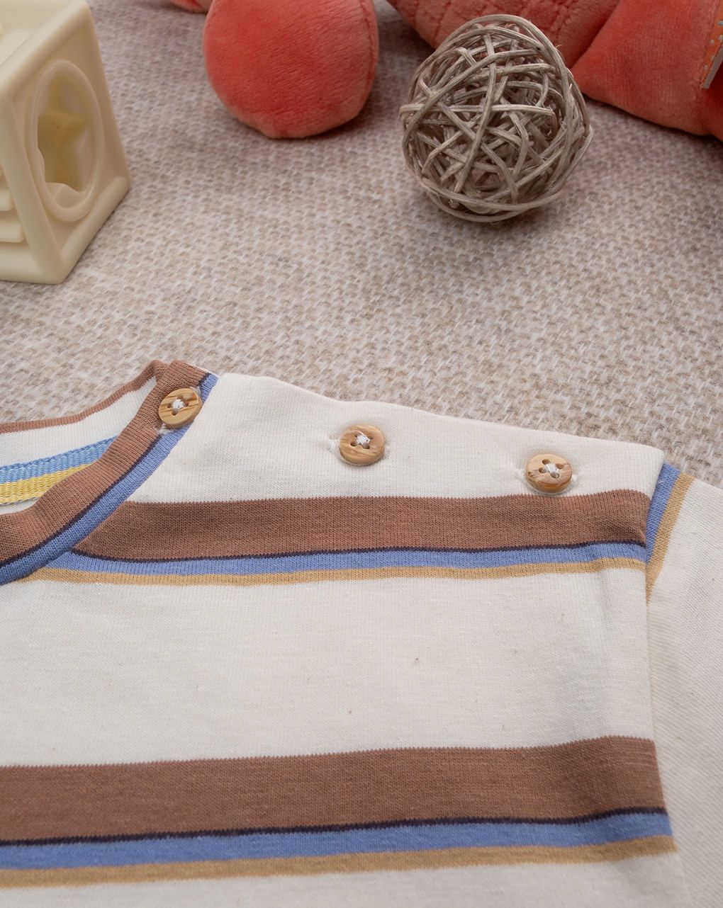 βρεφικό t-shirt μπεζ ριγέ με ελέφαντα για αγόρι - Prénatal