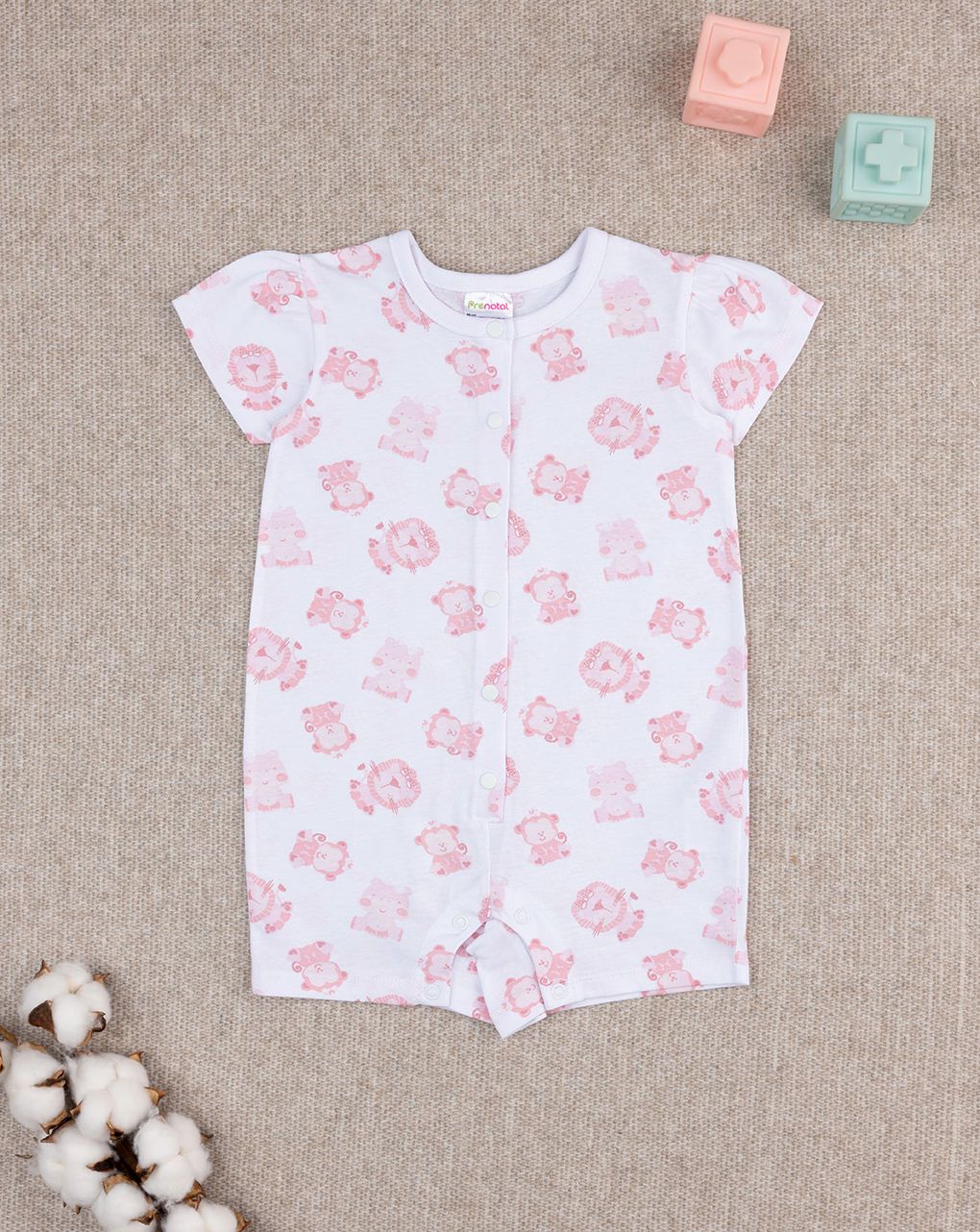βρεφική ολόσωμη πιτζάμα λευκή με ζωάκια για κορίτσι - Prénatal