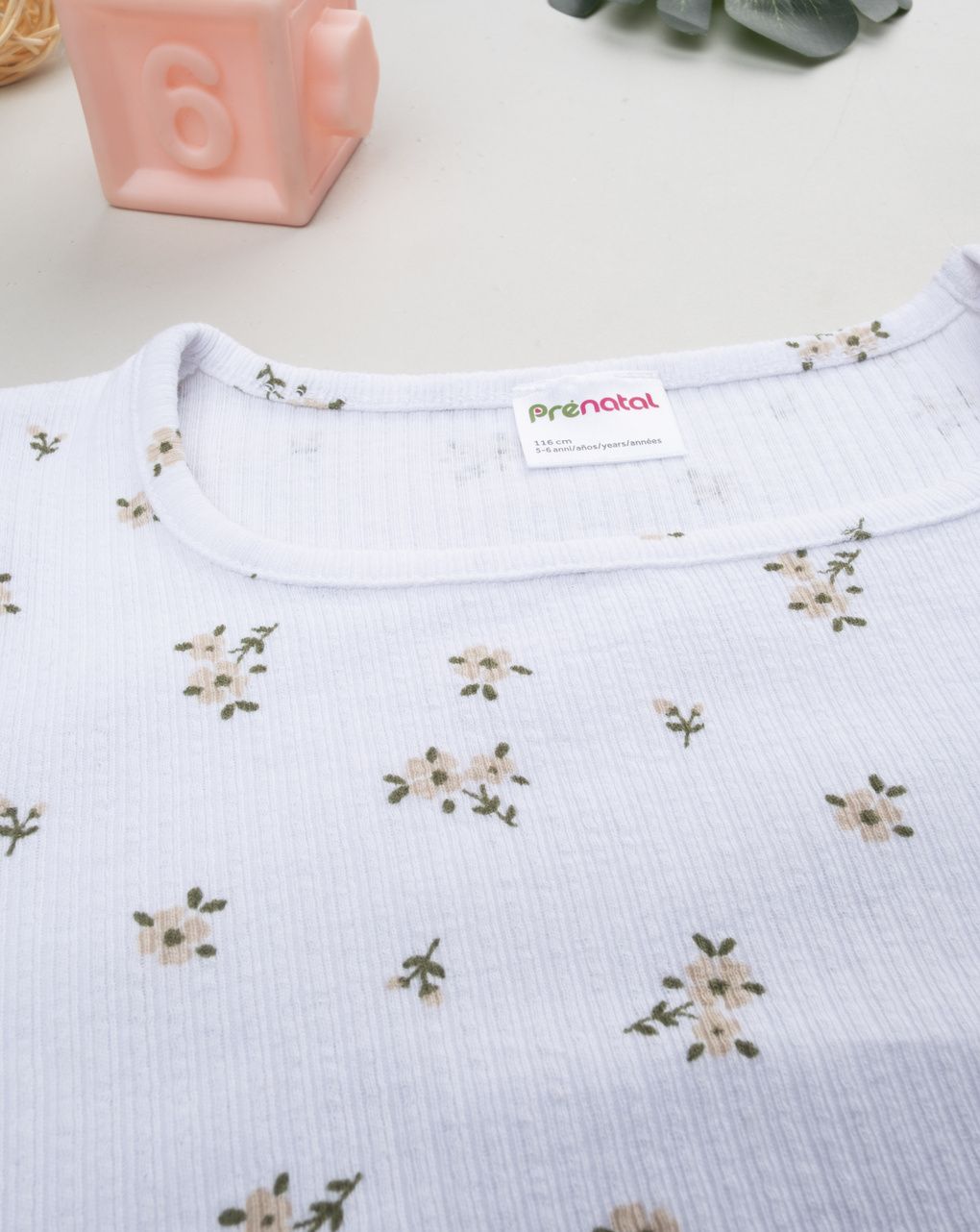 παιδικό t-shirt λευκό ριμπ φλοράλ για κορίτσι - Prénatal