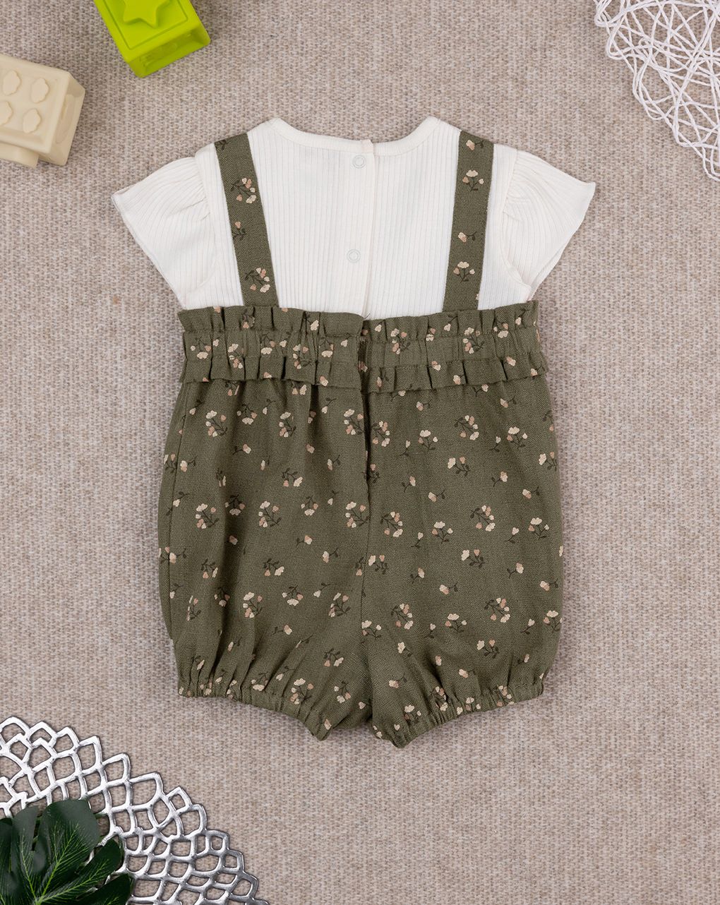 βρεφικό φορμάκι χακί/λευκό φλοράλ για κορίτσι - Prénatal