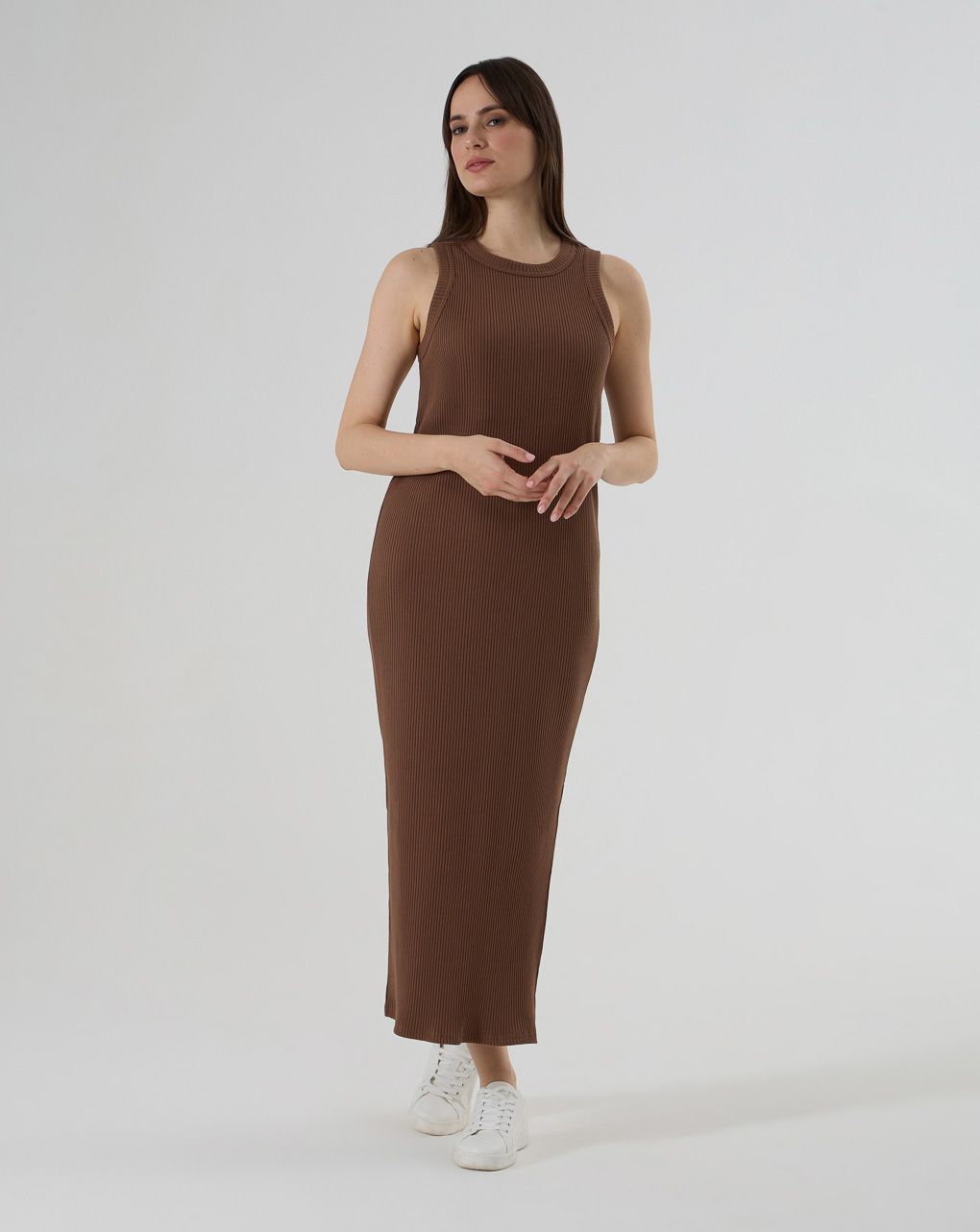 γυναικείο φόρεμα εγκυμοσύνης καφέ ριμπ - Prénatal