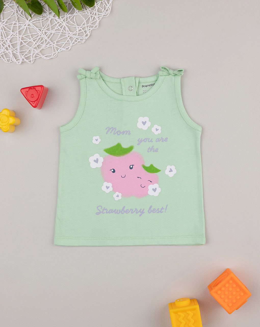 βρεφική αμάνικη μπλούζα πράσινη strawberries για κορίτσι - Prénatal
