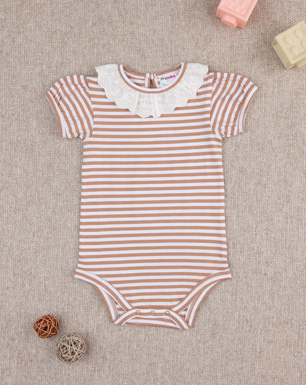 βρεφικό κορμάκι ριγέ καφέ/λευκό sangallo για κορίτσι - Prénatal