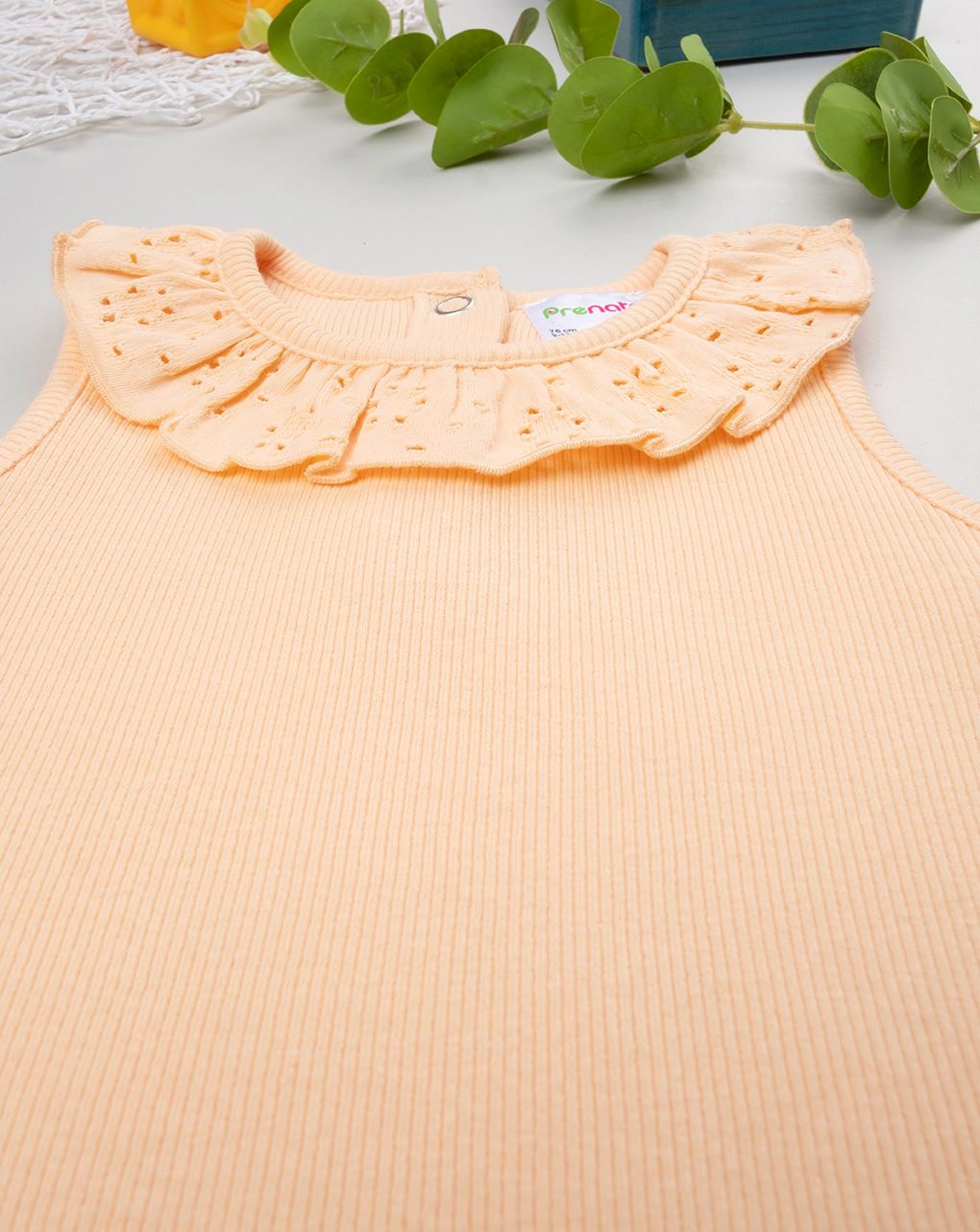 βρεφική αμάνικη μπλούζα ριμπ πορτοκαλί sangallo για κορίτσι - Prénatal