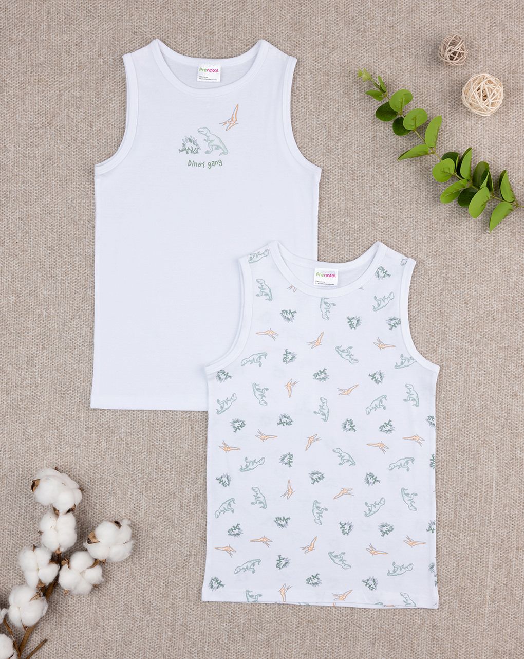 παιδικά φανελάκια λευκά με δεινόσαυρους πακέτο x2 για αγόρι