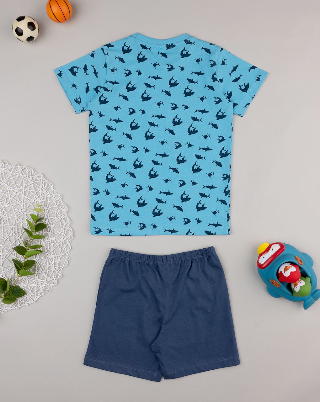παιδική πιτζάμα γαλάζια/μπλε με καρχαρίες για αγόρι - Prénatal