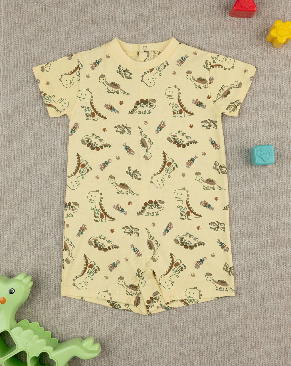 βρεφική ολόσωμη πιτζάμα κίτρινη με δεινόσαυρους για αγόρι - Prénatal