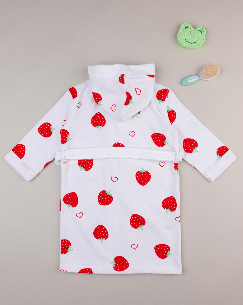 παιδικό μπουρνούζι σενίλ λευκό με φράουλες για κορίτσι - Prénatal
