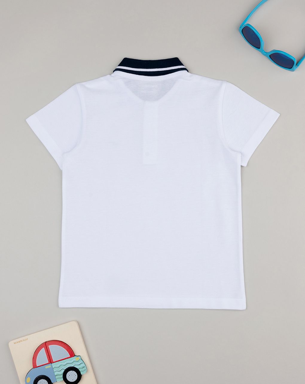 παιδικό t-shirt πικέ πόλο λευκό με δεινόσαυρο για αγόρι - Prénatal