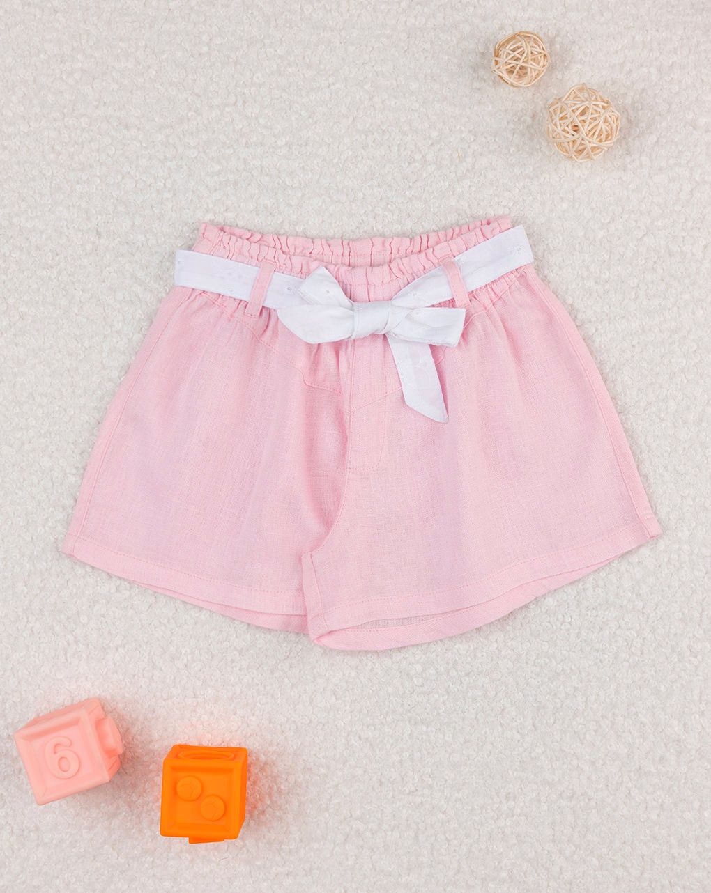 παιδικό σορτσάκι λινό ροζ με ζώνη για κορίτσι