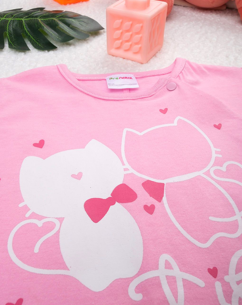 βρεφική ολόσωμη πιτζάμα ροζ με γατάκια για κορίτσι - Prénatal