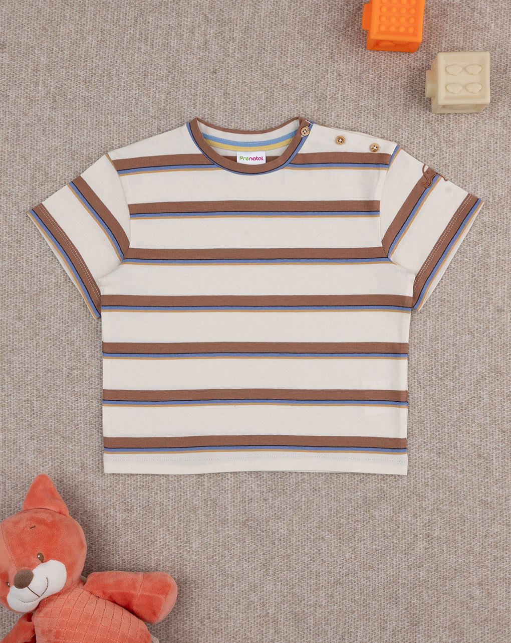 βρεφικό t-shirt μπεζ ριγέ με ελέφαντα για αγόρι - Prénatal