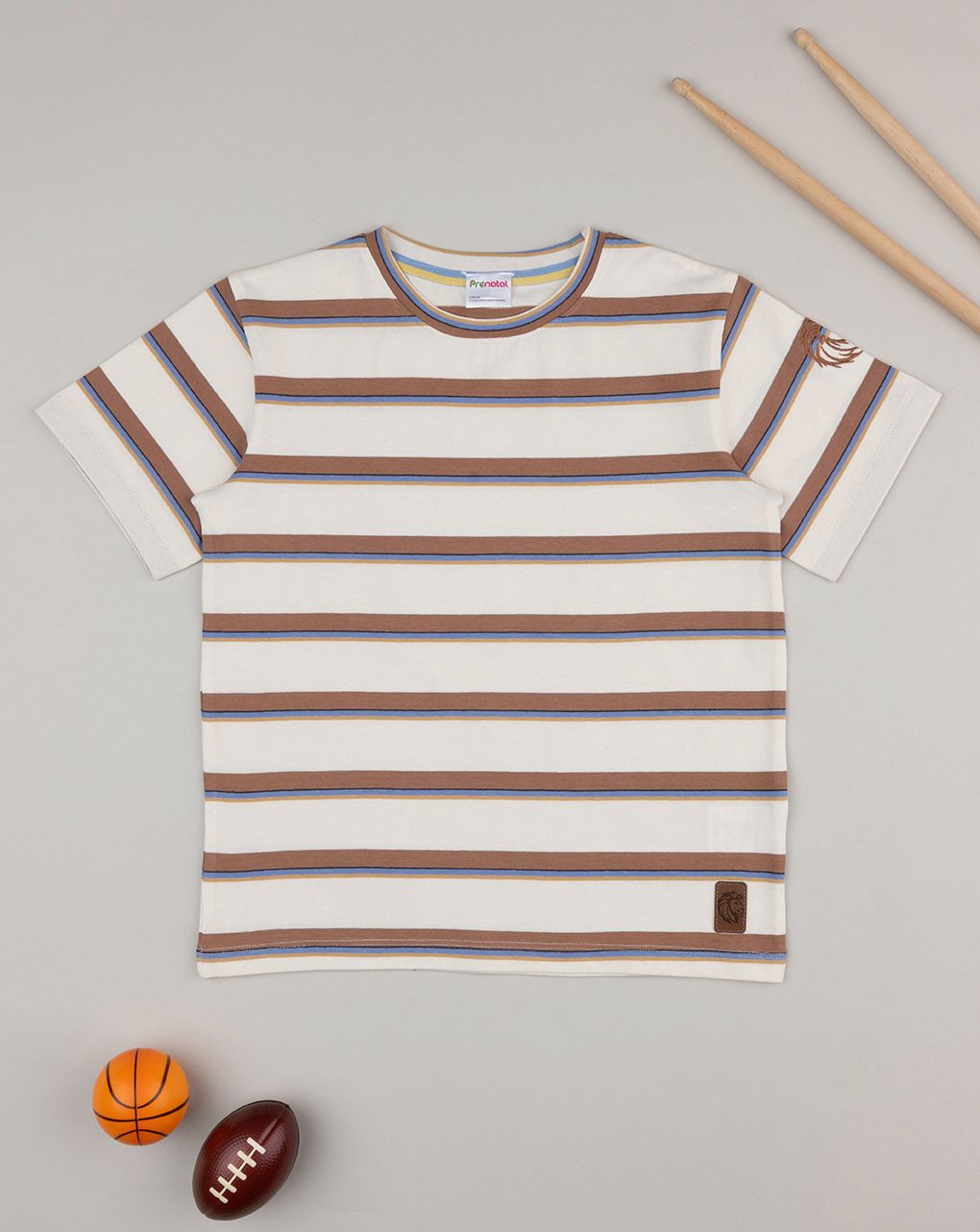 παιδικό t-shirt μπεζ ριγέ με λιοντάρι για αγόρι - Prénatal