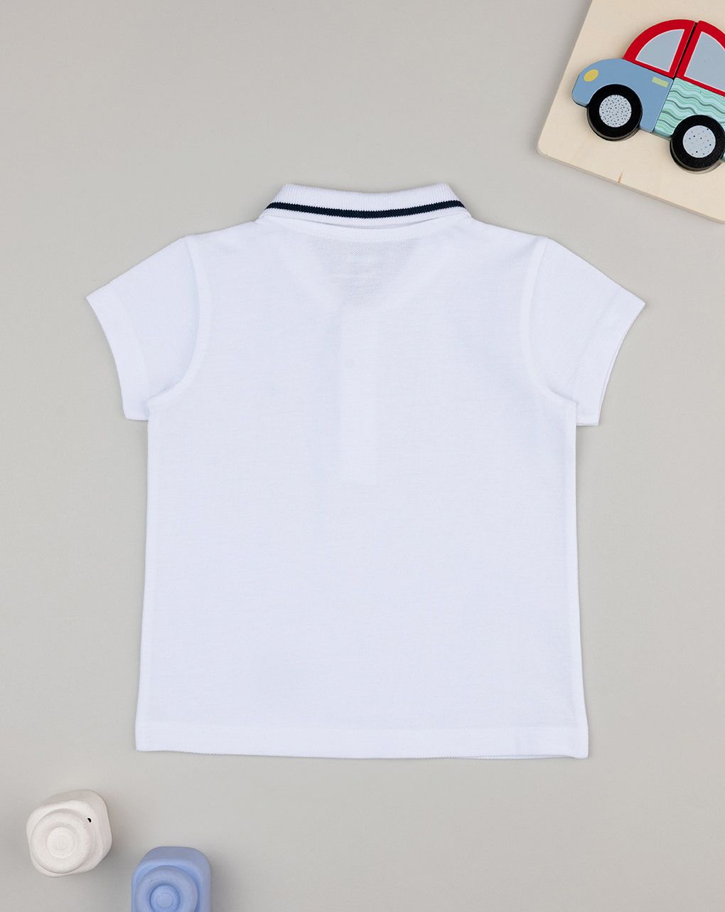 βρεφικό t-shirt πικέ πόλο λευκό με δεινόσαυρο για αγόρι - Prénatal