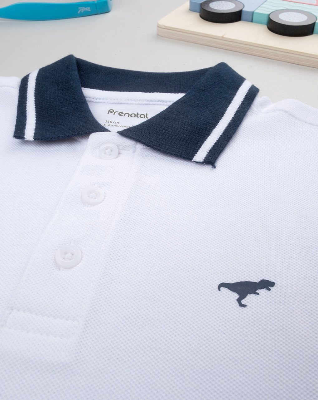 παιδικό t-shirt πικέ πόλο λευκό με δεινόσαυρο για αγόρι - Prénatal