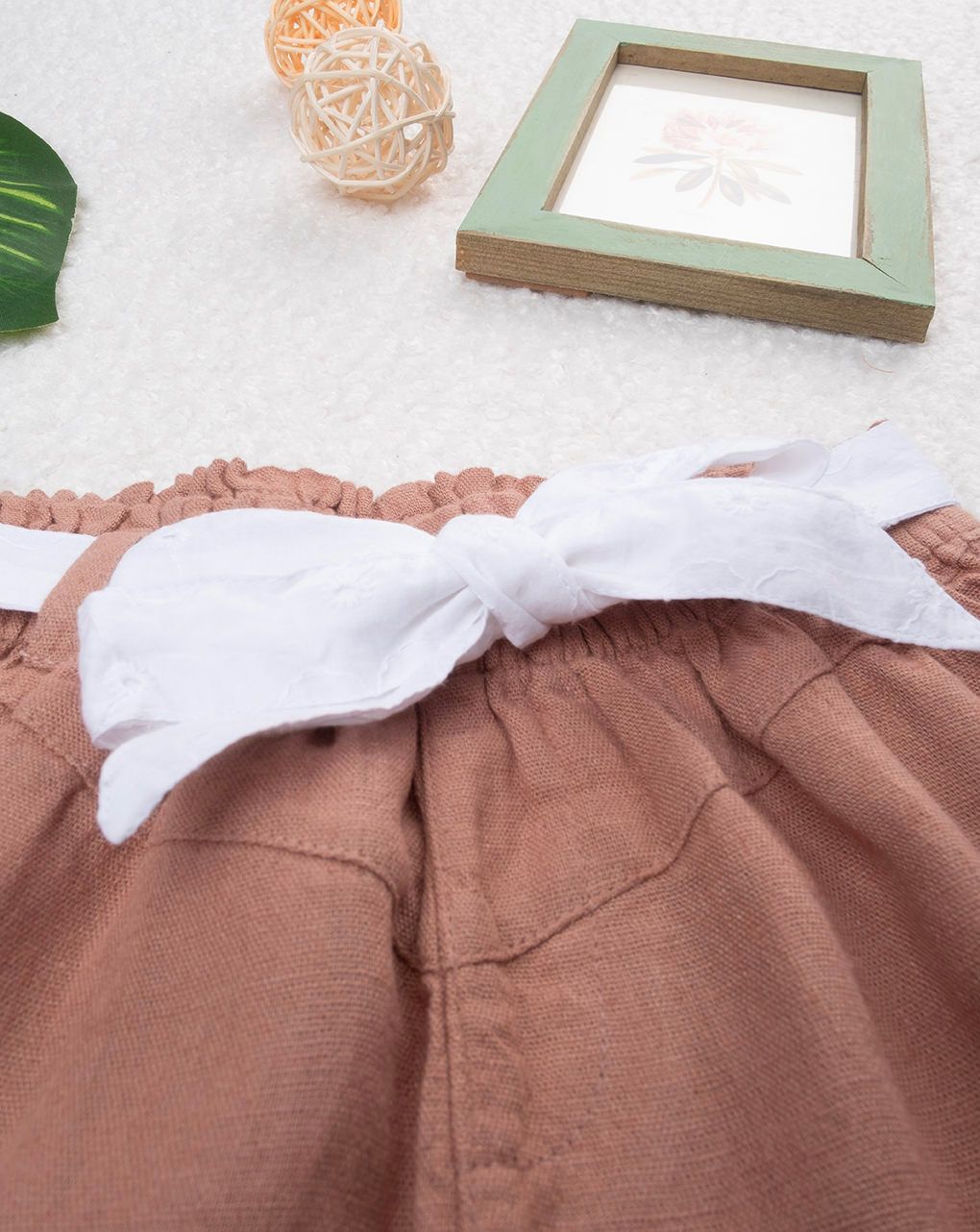 παιδικό σορτσάκι λινό καφέ με ζώνη για κορίτσι - Prénatal