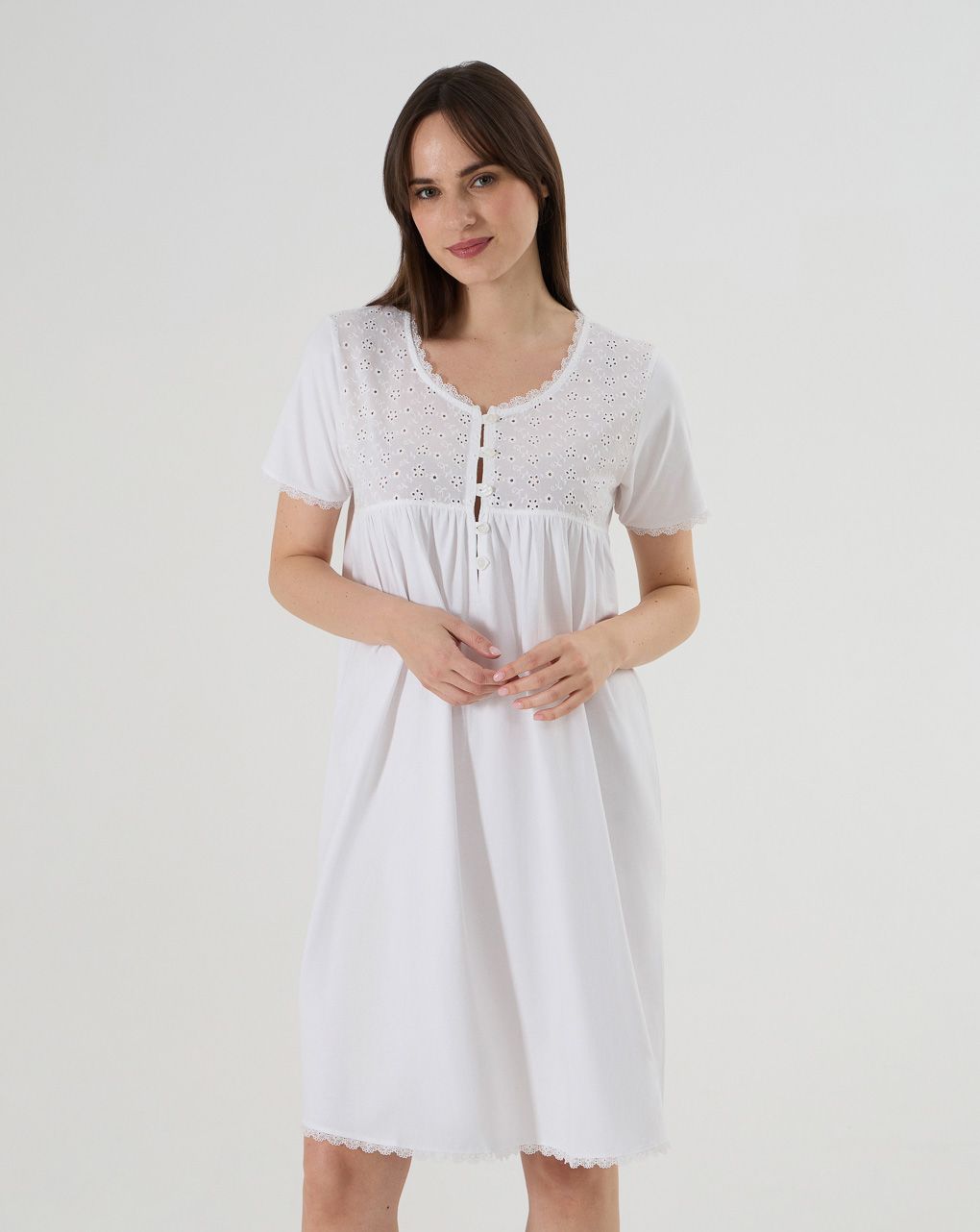 γυναικείο νυχτικό εγκυμοσύνης/θηλασμού λευκό sangallo - Prénatal