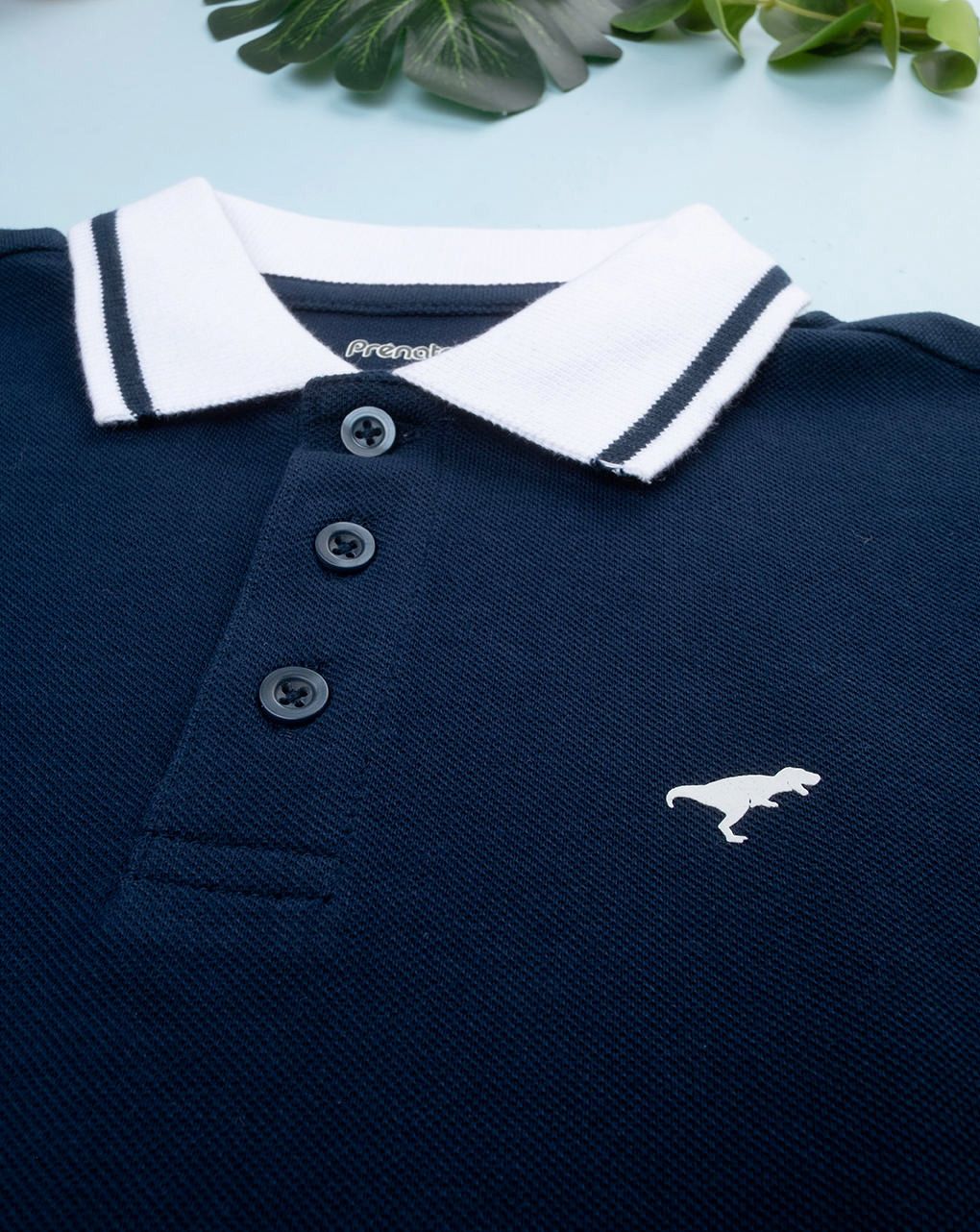 παιδικό t-shirt πικέ πόλο μπλε με δεινόσαυρο για αγόρι - Prénatal