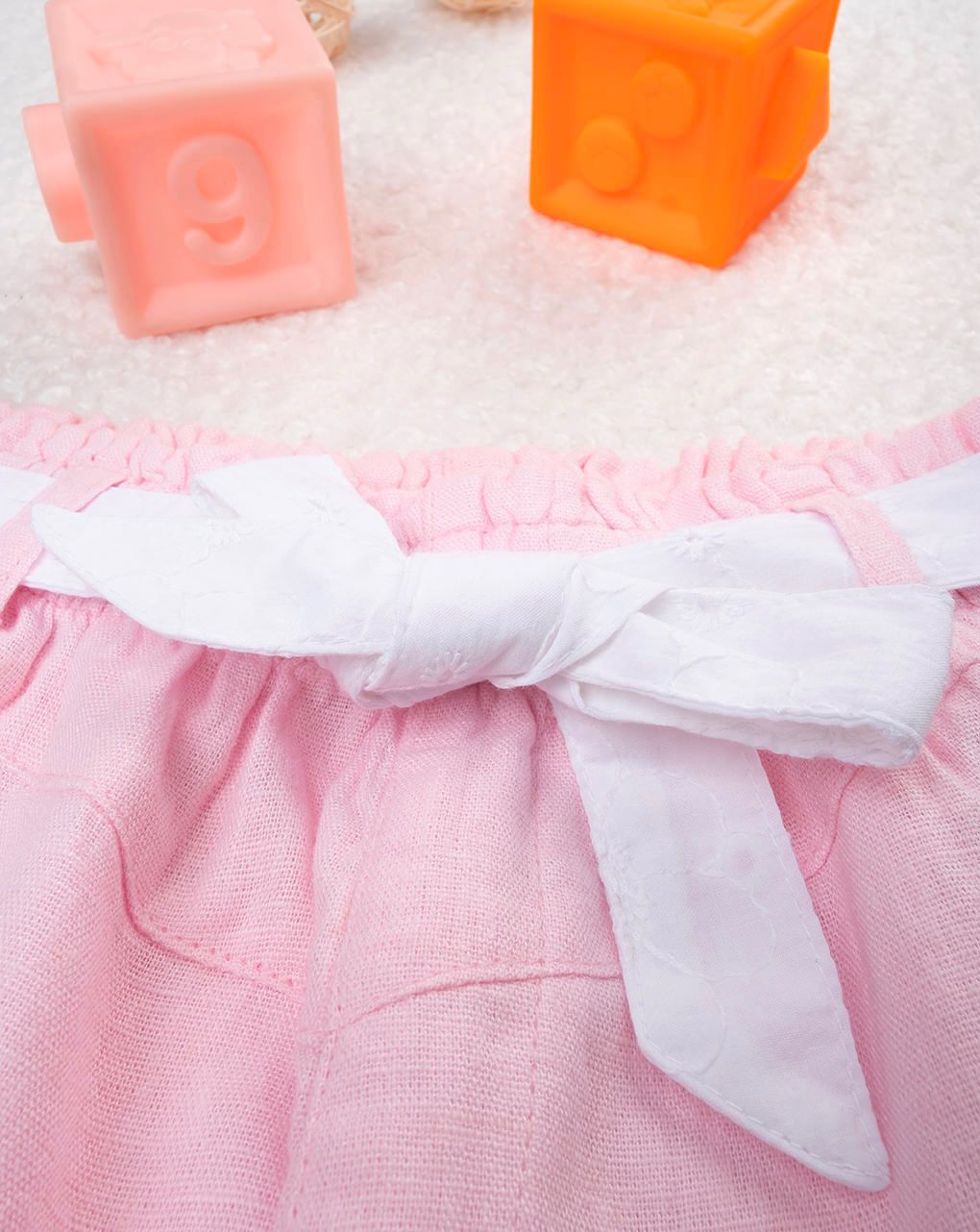 παιδικό σορτσάκι λινό ροζ με ζώνη για κορίτσι - Prénatal