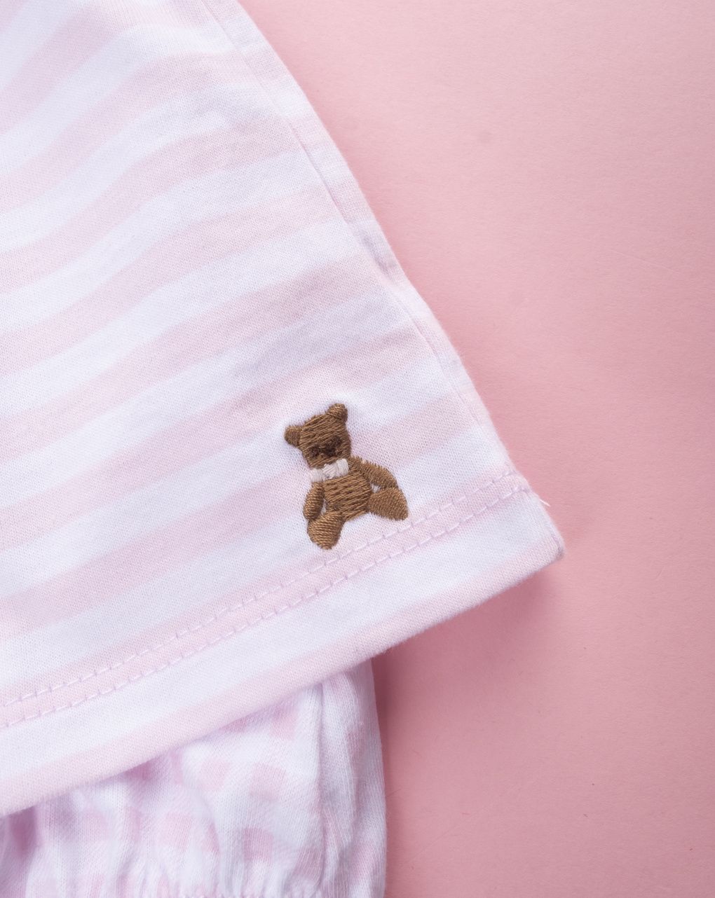 βρεφικό φορμάκι ριγέ ροζ/λευκό με αρκουδάκι για κορίτσι - Prénatal